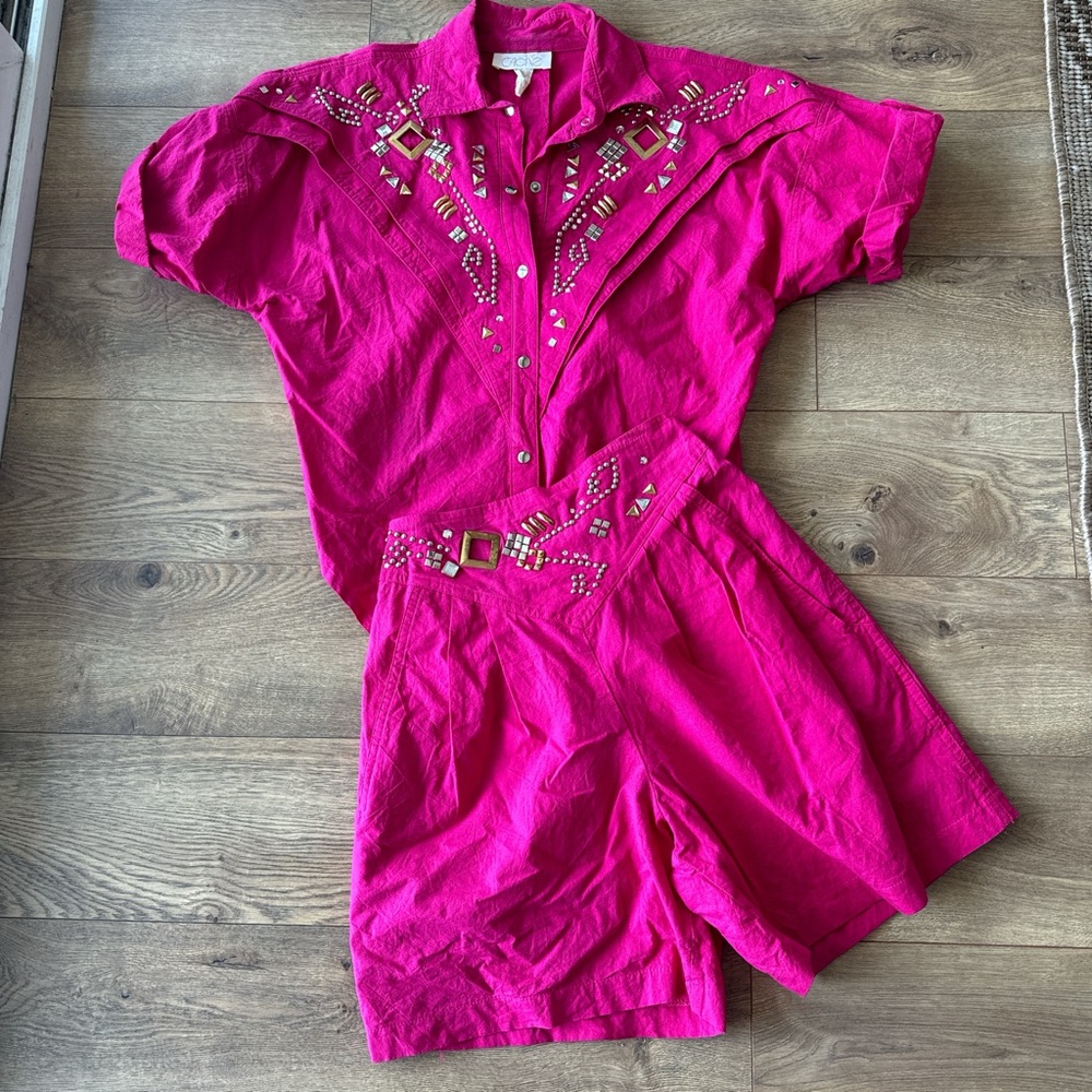 Rare! Vintage 80s/early 90s Glam Bedazzled Embellished Cache short set